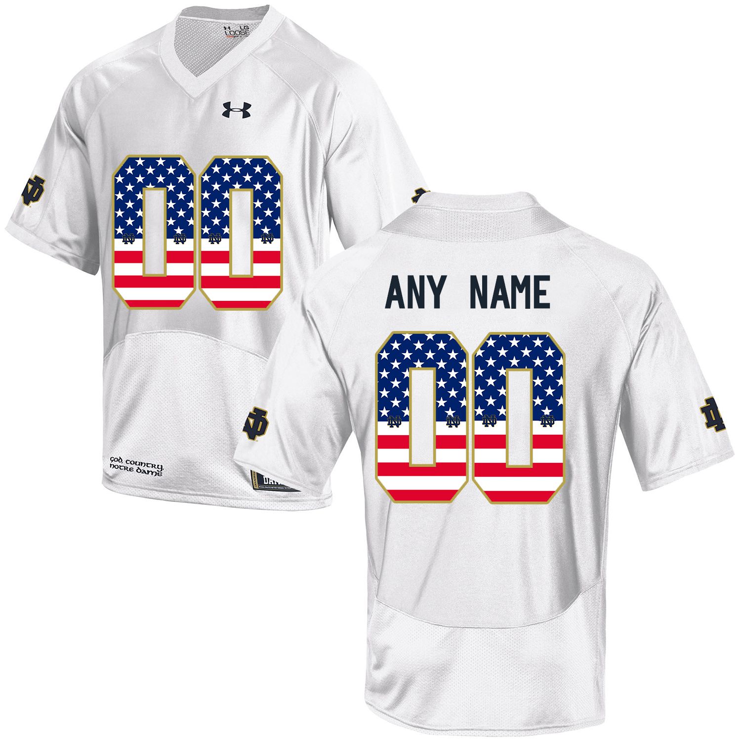 Men Norte Dame Fighting Irish #00 Any Name White Flag Customized NCAA Jerseys